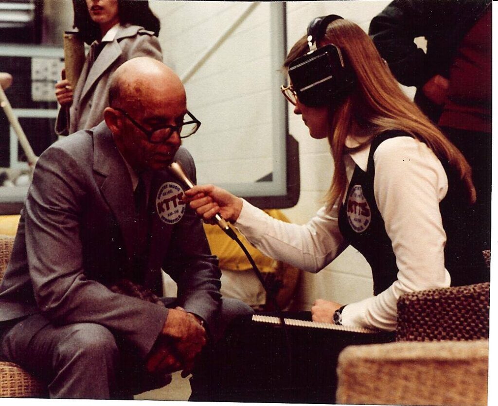 Johnny Mullins being interviewed by KTTS DJ "Miss Kitty" Ledbetter in early 1980's